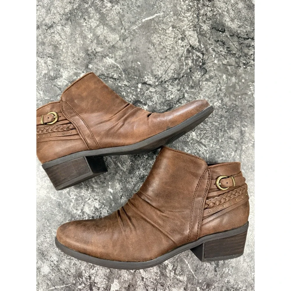 Baretraps Gene Women's Ankle Boots Brown‎ Heel Side Zip Ruched Braided Brown 10